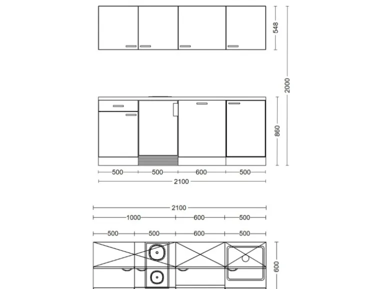 Flex-Well Exclusiv Büroküche Joelina 210 cm Weiß