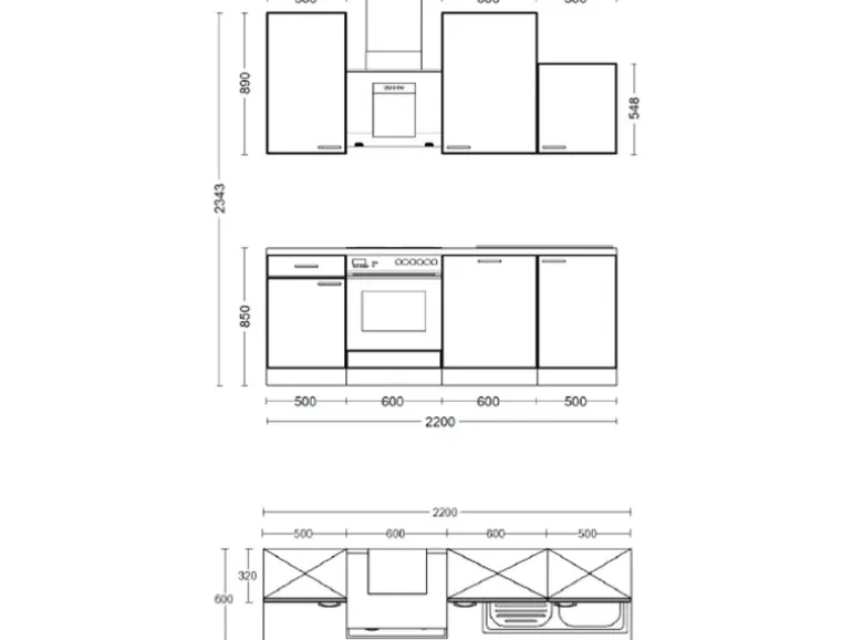 Flex-Well Exclusiv Küche 1701-017 Cara 220 cm Schilfgrün matt - Artisan Eiche