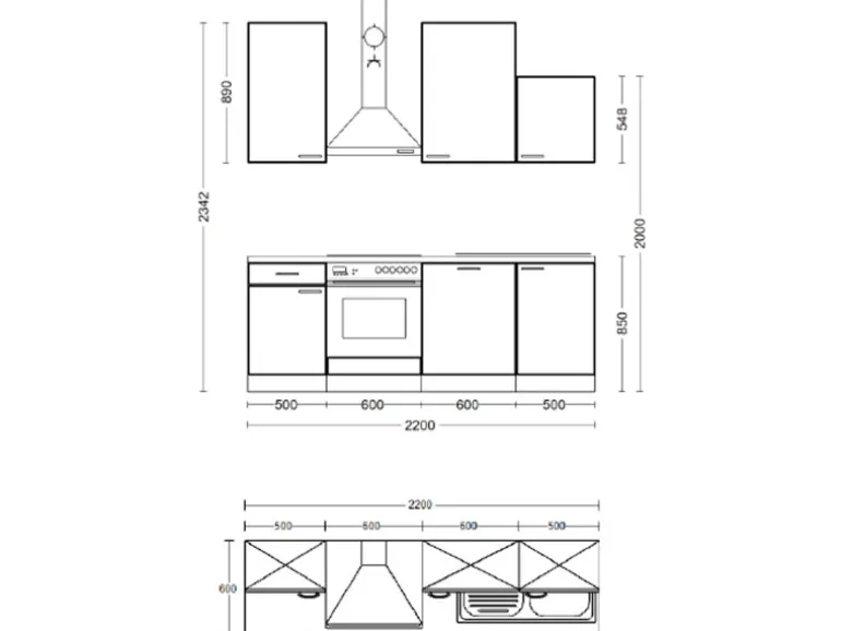 Flex-Well Exclusiv Küche 1701-016 Cara 220 cm Schilfgrün matt - Artisan Eiche