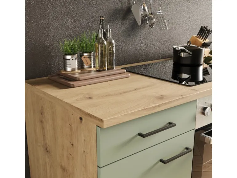 Flex-Well Exclusiv Küche 1601-036 Cara 210 cm Schilfgrün matt - Artisan Eiche