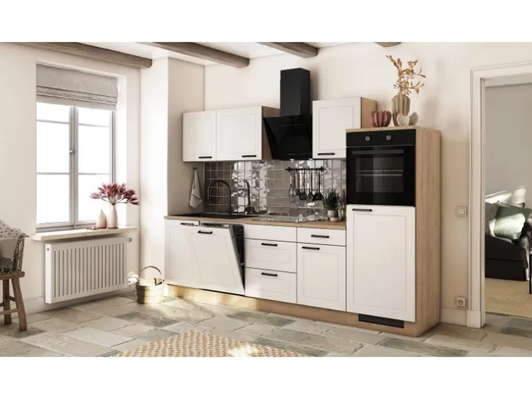 Flex-Well Exclusiv Küche Julia 280 cm ohne E-Geräte Weiß matt-Cosmopolitan Eiche