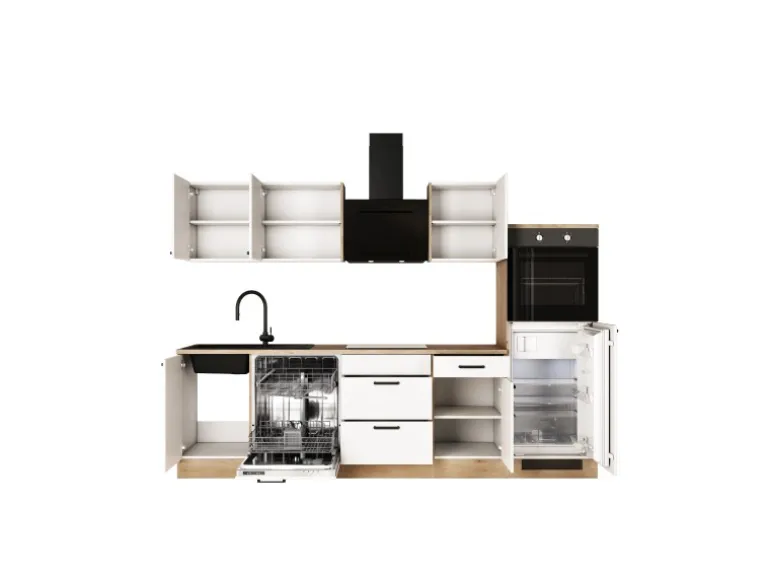 Flex-Well Exclusiv Küche Julia 280 cm ohne E-Geräte Weiß matt-Cosmopolitan Eiche