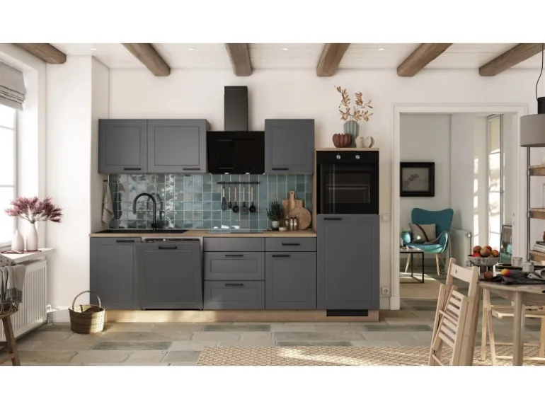 Flex-Well Exclusiv Küche Romeo 280 cm ohne E-Geräte Anthrazit matt-Cosmopolitan