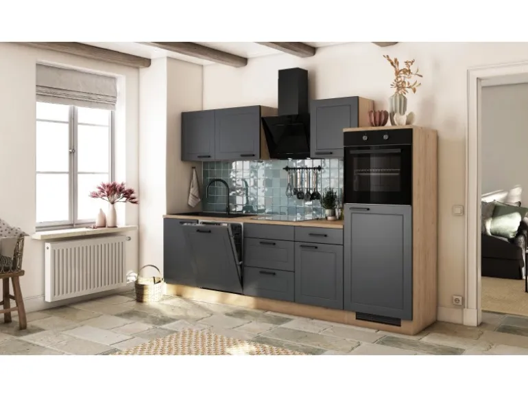 Flex-Well Exclusiv Küche Romeo 280 cm ohne E-Geräte Anthrazit matt-Cosmopolitan