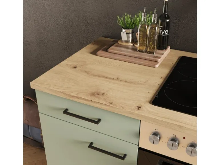 Flex-Well Exclusiv Küche 1601-005sWs Cara 210 cm Schilfgrün matt - Artisan Eiche