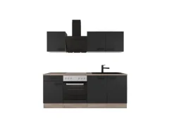 Flex-Well Exclusiv Küche 1601-005sWs Capri 210 cm Schwarz Matt-Endgrain Oak