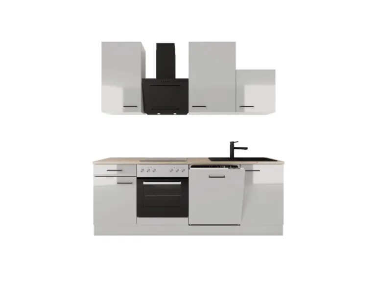 Flex-Well Exclusiv Küche 1701-017sWs Lund 220 cm Lichtgrau glänzend-Rauchgrau