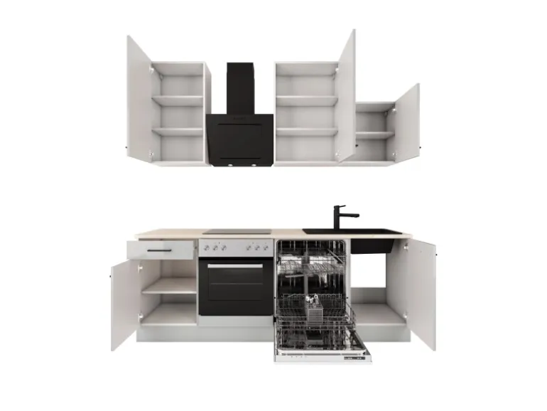 Flex-Well Exclusiv Küche 1701-017sWs Lund 220 cm Lichtgrau glänzend-Rauchgrau