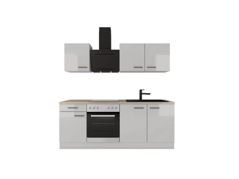 Flex-Well Exclusiv Küche 1601-005sWs Lund 210cm Lichtgrau glänzend -Rauchgrau