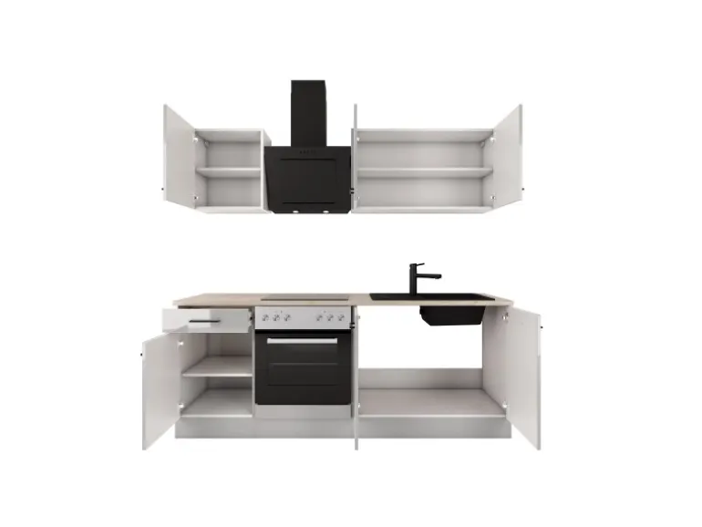 Flex-Well Exclusiv Küche 1601-005sWs Lund 210cm Lichtgrau glänzend -Rauchgrau