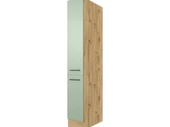 Flex-Well Exclusiv Küchenapothekerhochschrank Cara 30cm Schilfgrün-Artisan Eiche