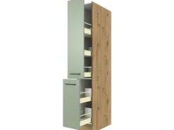 Flex-Well Exclusiv Küchenapothekerhochschrank Cara 30cm Schilfgrün-Artisan Eiche