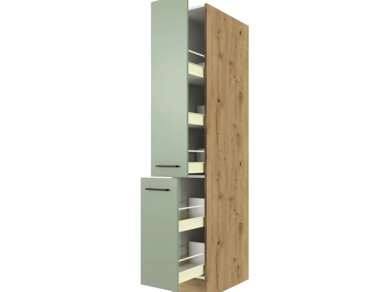 Flex-Well Exclusiv Küchenapothekerhochschrank Cara 30cm Schilfgrün-Artisan Eiche