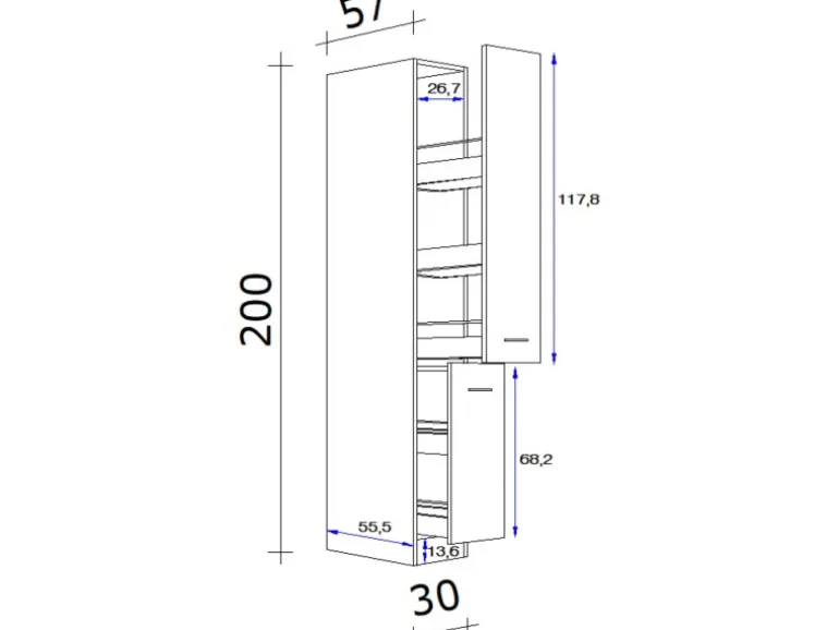 Flex-Well Exclusiv Küchenapothekerhochschrank Cara 30cm Schilfgrün-Artisan Eiche