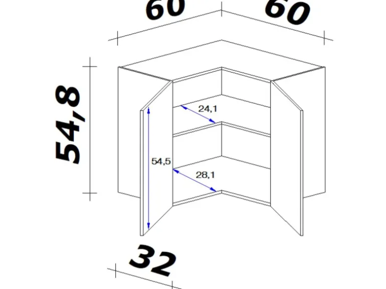 Flex-Well Exclusiv Küchen-Eck-Hängeschrank Valero 60 cm x 60 cm Hochglanz Weiß