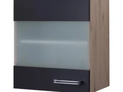 Flex-Well Exclusiv Küchen-Glas-Hängeschrank Lara 50 cm Anthrazit-San Remo Eiche