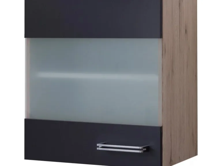 Flex-Well Exclusiv Küchen-Glas-Hängeschrank Lara 50 cm Anthrazit-San Remo Eiche