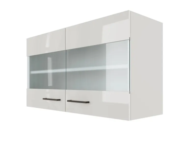 Flex-Well Exclusiv Küchen-Oberschrank Lund 100x55cm-Lichtgrau glänzend-Milchglas