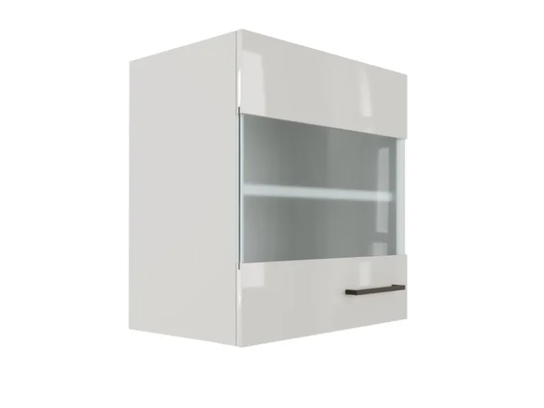 Flex-Well Exclusiv Küchen-Oberschrank Lund 50x55cm-Lichtgrau glänzend-Milchglas