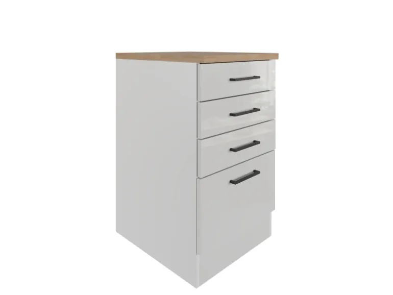 Flex-Well Exclusiv Küchen-Schubkastenschrank Lund 50cm Lichtgrau glänzend