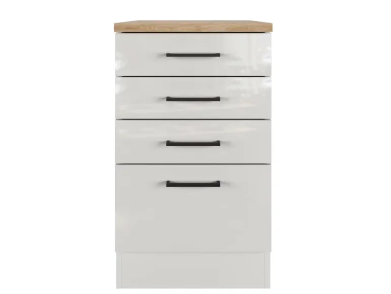 Flex-Well Exclusiv Küchen-Schubkastenschrank Lund 50cm Lichtgrau glänzend