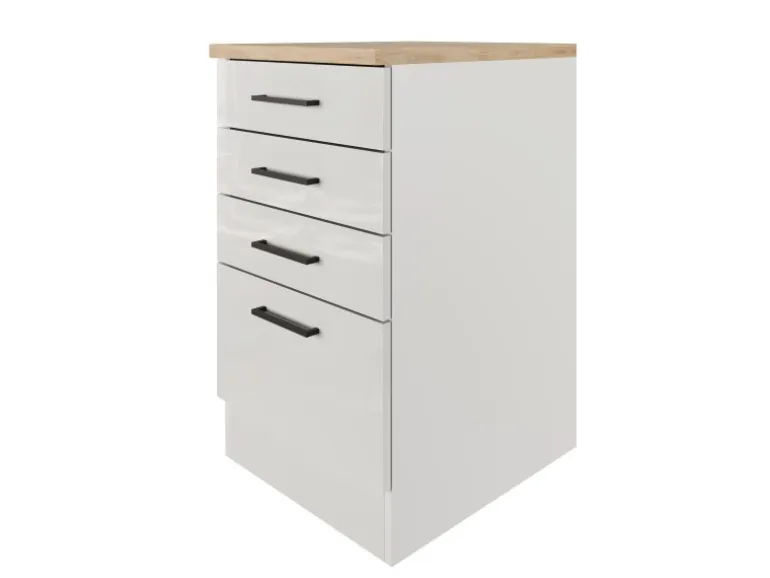 Flex-Well Exclusiv Küchen-Schubkastenschrank Lund 50cm Lichtgrau glänzend