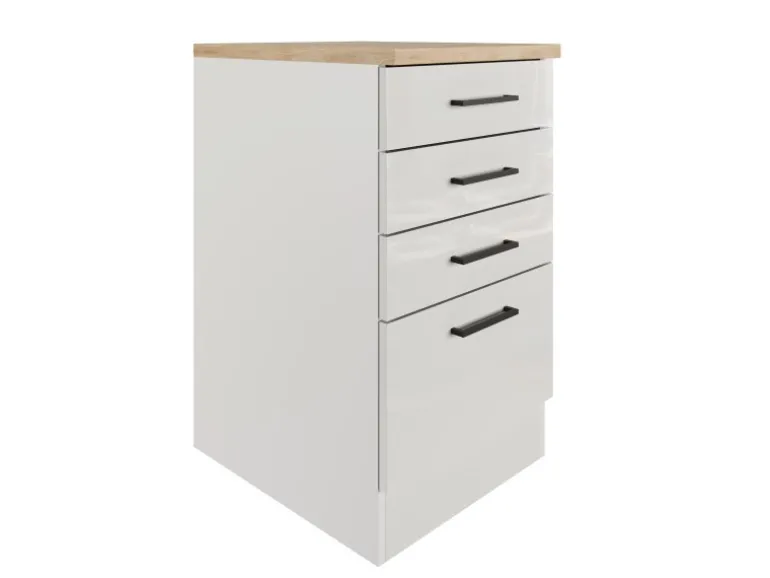 Flex-Well Exclusiv Küchen-Schubkastenschrank Lund 50cm Lichtgrau glänzend