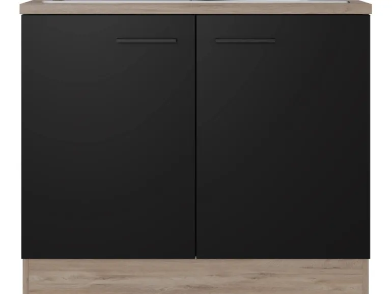 Flex-Well Exclusiv Küchen-Spülenunterschrank Capri 100cm Schwarz Matt-Endgrain