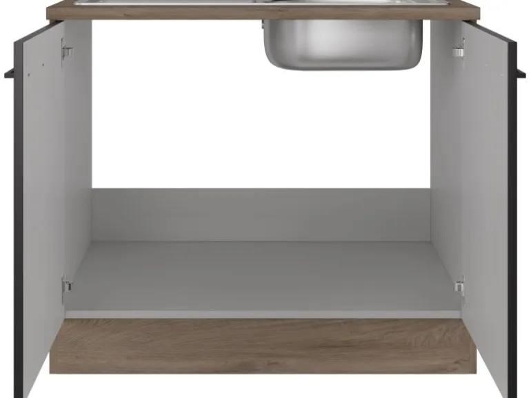 Flex-Well Exclusiv Küchen-Spülenunterschrank Capri 100cm Schwarz Matt-Endgrain