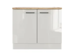 Flex-Well Exclusiv Küchen-Spülenschrank  Lund 100cm Lichtgrau glänzend-Rauchgrau