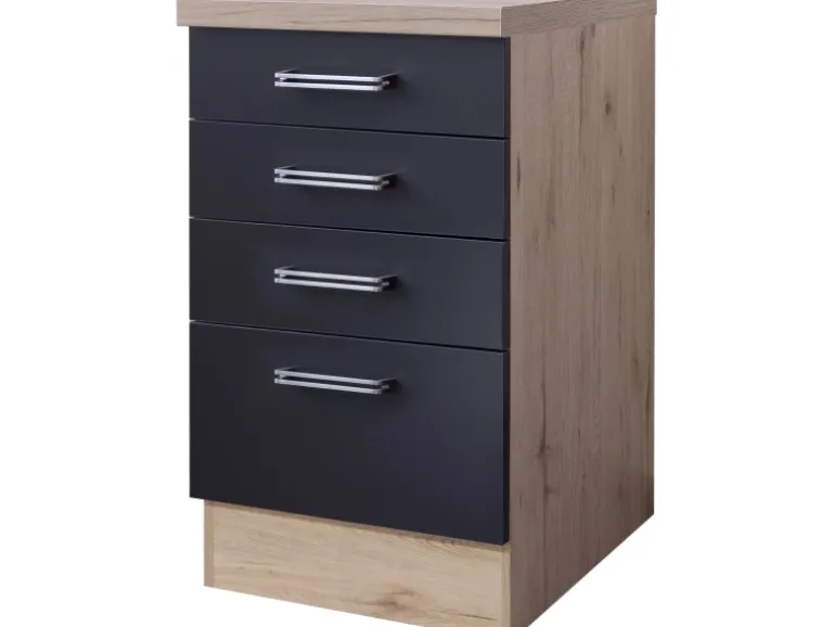 Flex-Well Exclusiv Küchen-Unterschrank Lara 50cm 4 Auszüge Anthra-San Remo Eiche
