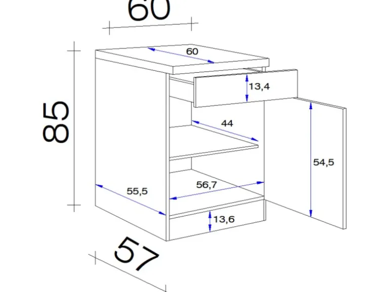 Flex-Well Exclusiv Küchen-Unterschrank Morena 60cm Basaltgrau-San Remo Eiche