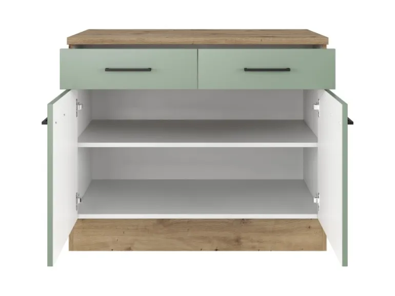 Flex-Well Exclusiv Küchen-Unterschrank Cara 100 cm Schilfgrün matt Artisan Eiche