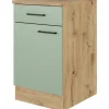 Flex-Well Exclusiv Küchen-Unterschrank Cara 50cm Schilfgrün matt - Artisan Eiche