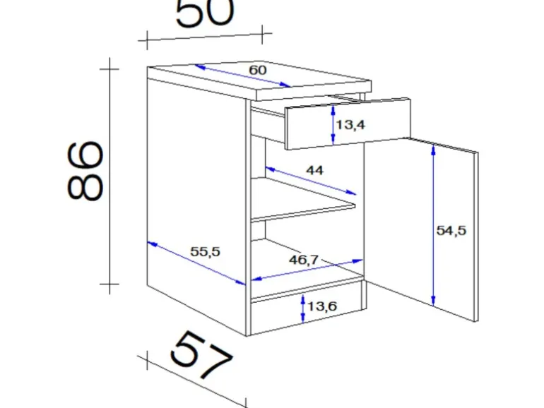 Flex-Well Exclusiv Küchen-Unterschrank Orlando 50 cm Kaschmir Glanz-Sonoma Eiche