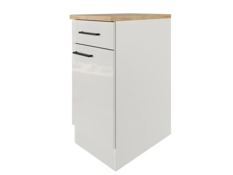 Flex-Well Exclusiv Küchen-Unterschrank Lund 40 cm Lichtgrau glänzend-Rauchgrau
