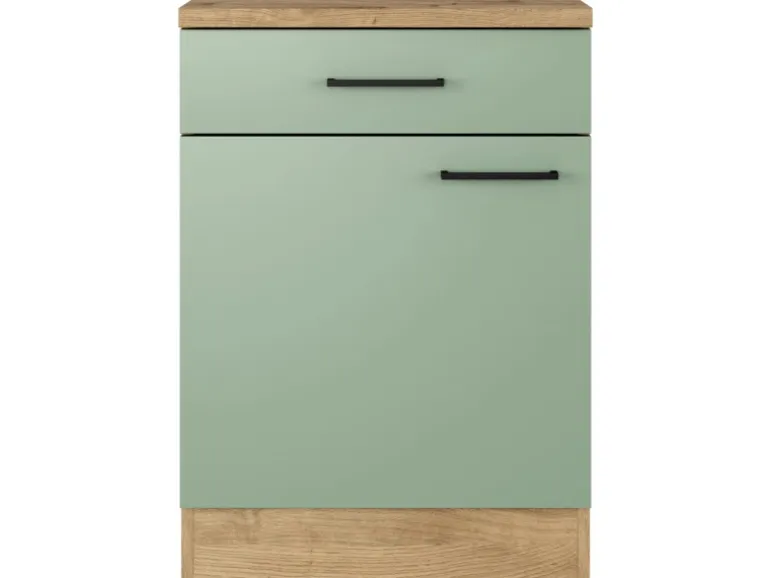 Flex-Well Exclusiv Küchen-Unterschrank Cara 60cm Schilfgrün matt - Artisan Eiche