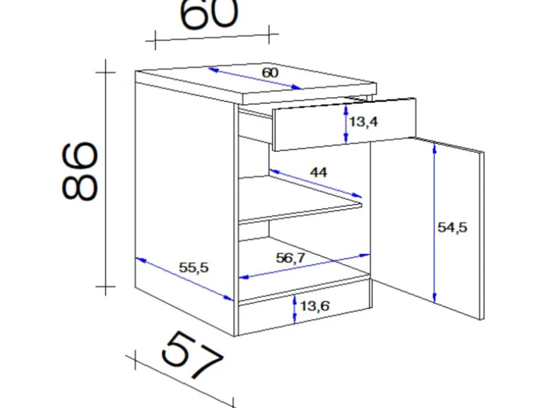 Flex-Well Exclusiv Küchen-Unterschrank Orlando 60 cm Kaschmir Glanz-Sonoma Eiche