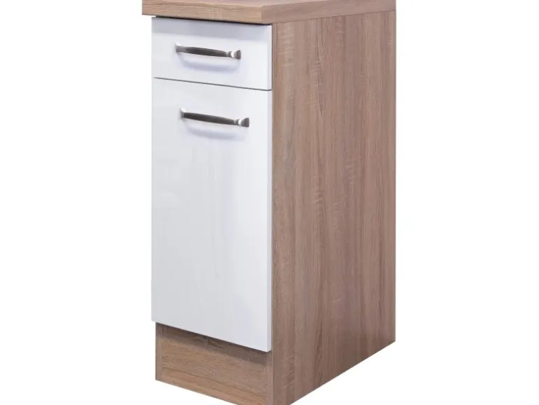 Flex-Well Exclusiv Küchen-Unterschrank Valero 30 cm Hochglanz Weiß-Sonoma Eiche