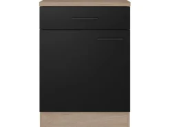 Flex-Well Exclusiv Küchen-Unterschrank Capri 60 cm Schwarz Matt-Endgrain Oak