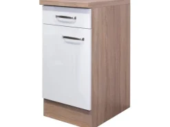 Flex-Well Exclusiv Küchen-Unterschrank Valero 40 cm Hochglanz Weiß-Sonoma Eiche