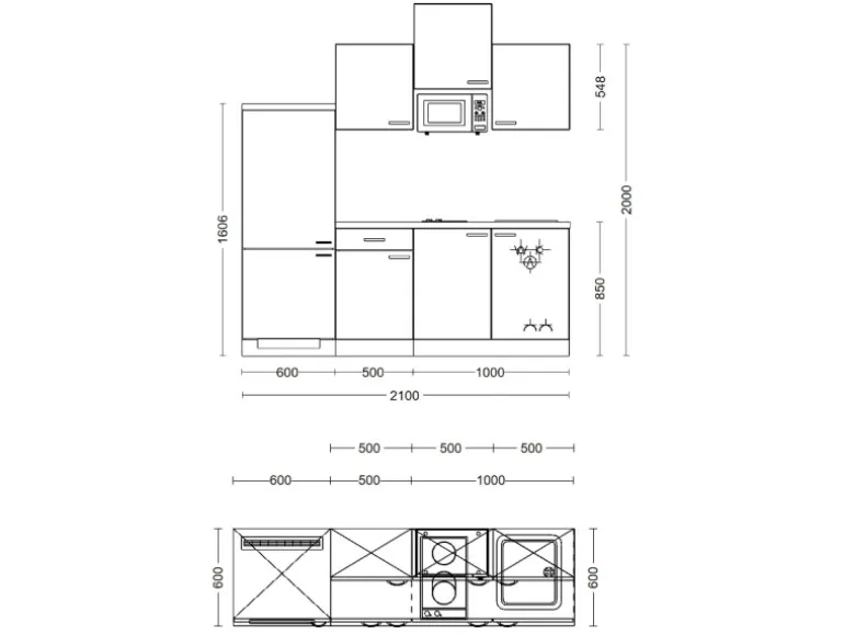 Flex-Well Exclusiv Küchenzeile Capri 210 cm Schwarz Matt-Endgrain Oak