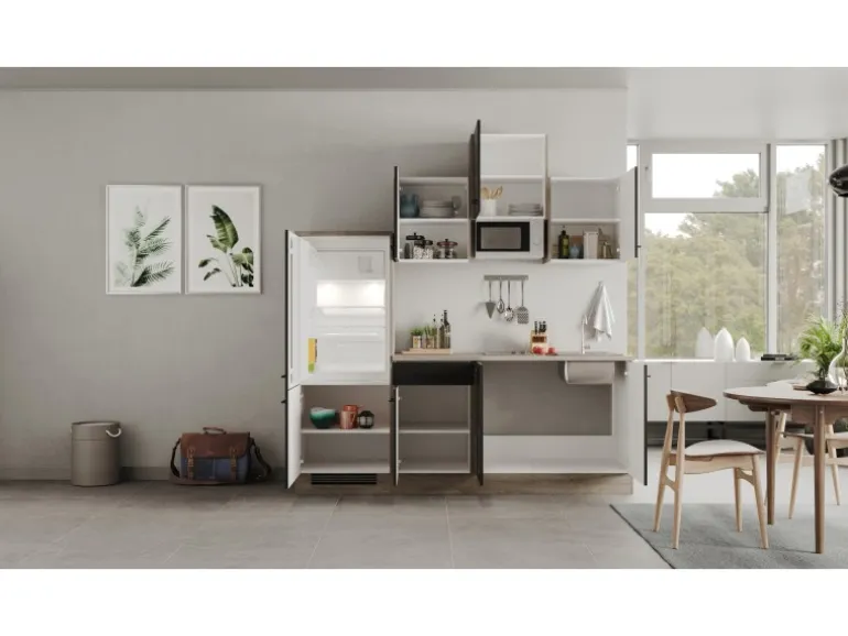 Flex-Well Exclusiv Küchenzeile Capri 210 cm Schwarz Matt-Endgrain Oak