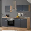 Flex-Well Exclusiv Küchenzeile Morena 210 cm Basaltgrau Matt - San Remo Eiche