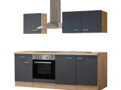 Flex-Well Exclusiv Küchenzeile Morena 210 cm Basaltgrau Matt - San Remo Eiche