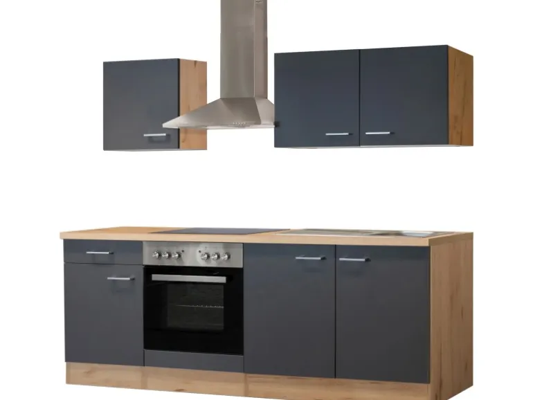 Flex-Well Exclusiv Küchenzeile Morena 210 cm Basaltgrau Matt - San Remo Eiche