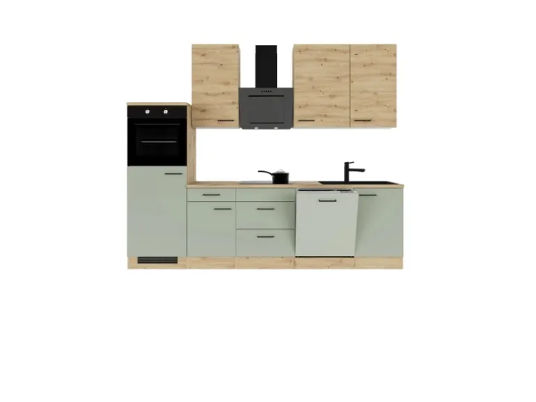 Flex-Well Exclusiv Küchenzeile Cara 280 cm Schilfgrün matt - Artisan Eiche
