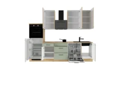 Flex-Well Exclusiv Küchenzeile Cara 280 cm Schilfgrün matt - Artisan Eiche