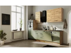 Flex-Well Exclusiv Küchenzeile Cara 280 cm Schilfgrün matt - Artisan Eiche