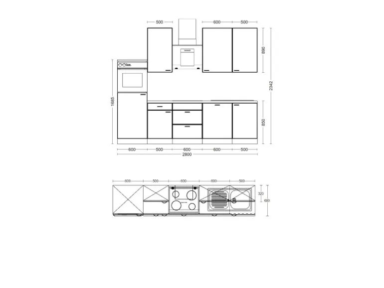 Flex-Well Exclusiv Küchenzeile Cara 280 cm Schilfgrün matt - Artisan Eiche